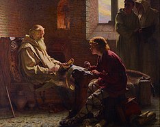 Szent Béda egyháztanító halálos ágyán is példásan tanít (J. D. Penrose képe, 1902)