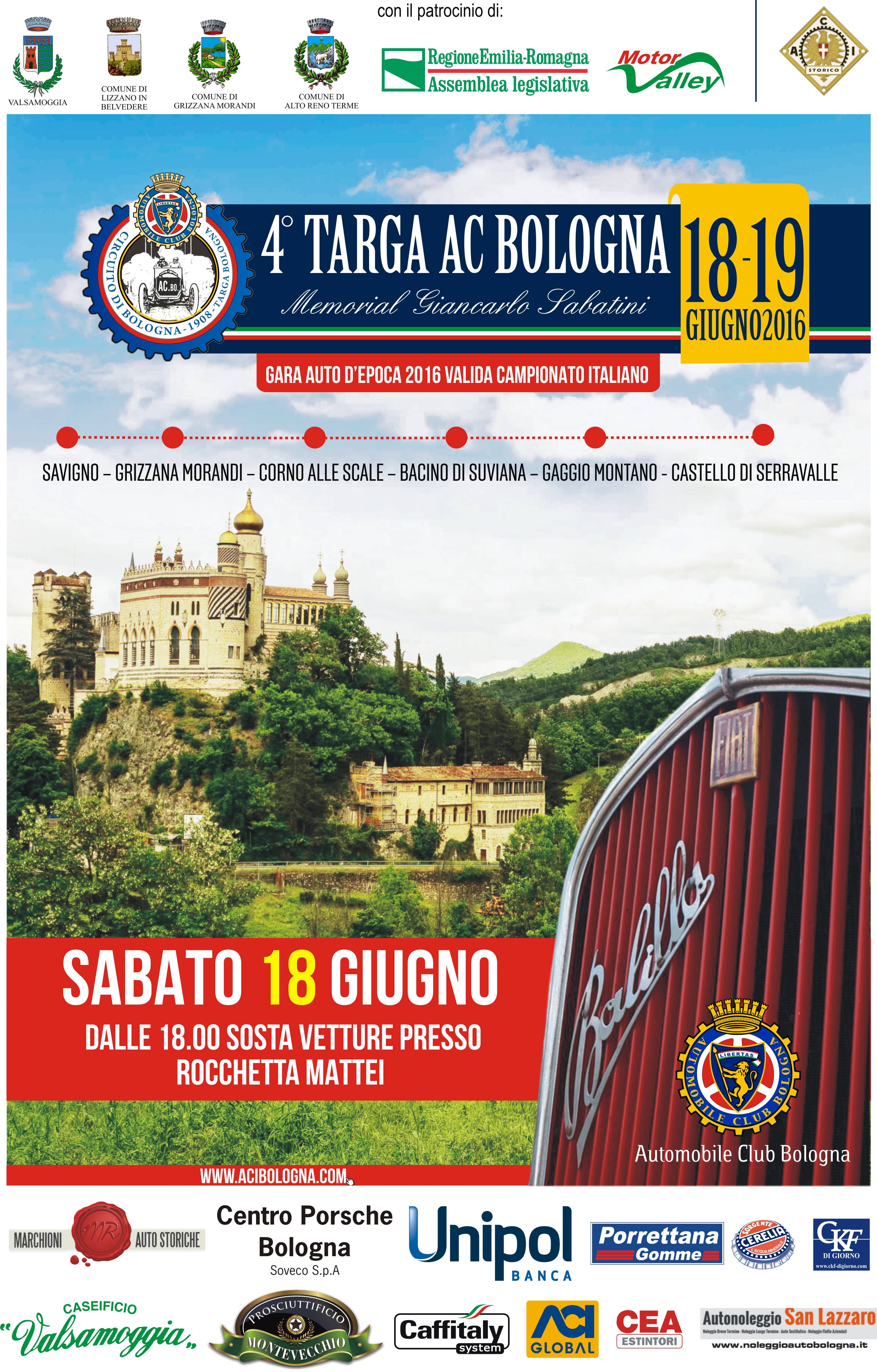 4° TARGA AC BOLOGNA - Memorial Giancarlo Sabatini. 18 e 19 giugno 2016