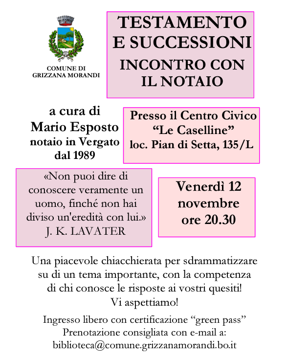 Testamento e successioni. Incontro con il notaio