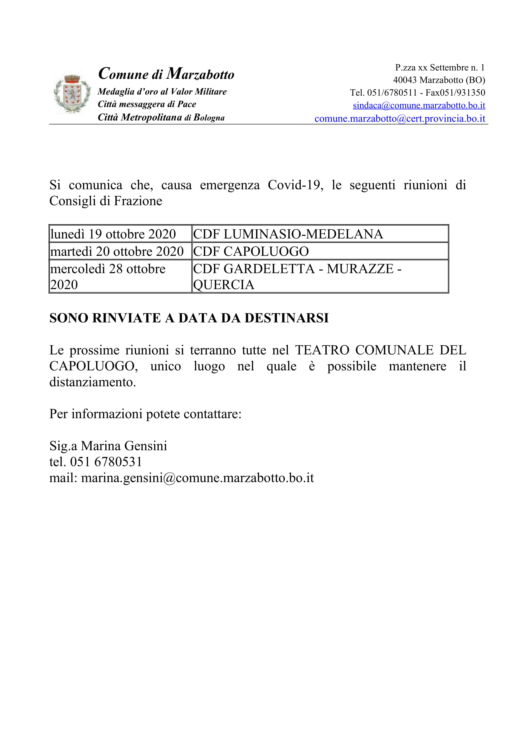 AVVISO RINVIO CONSIGLI DI FRAZIONE