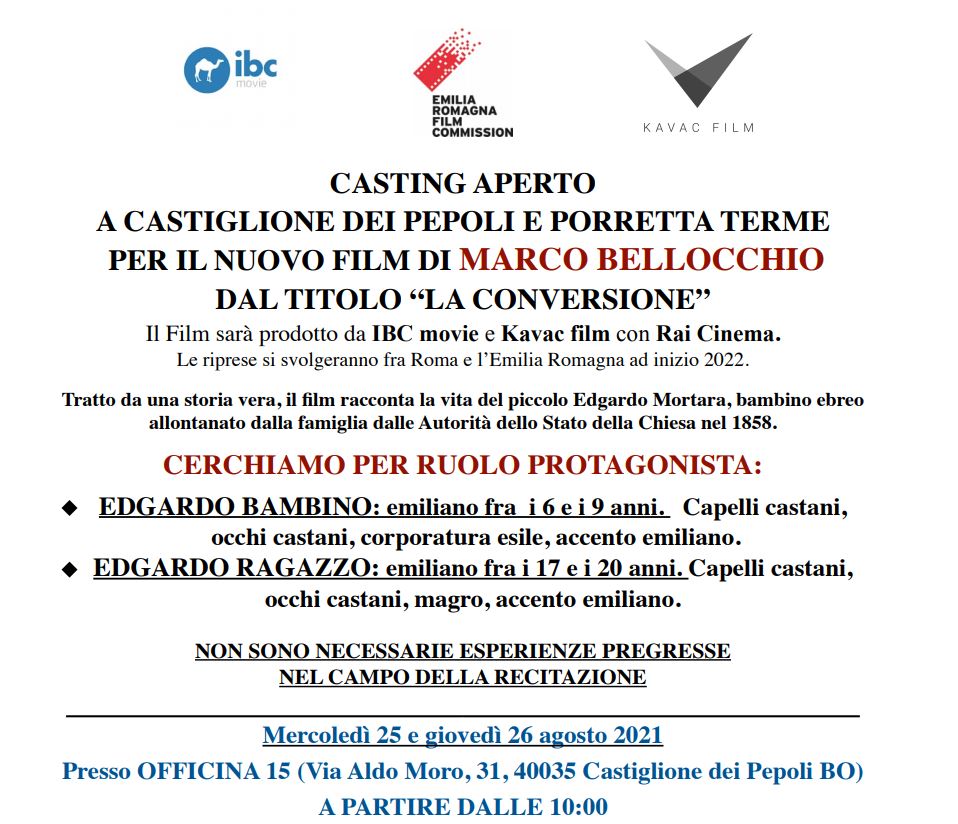 Castiglione dei Pepoli, Marco Bellocchio cerca attori