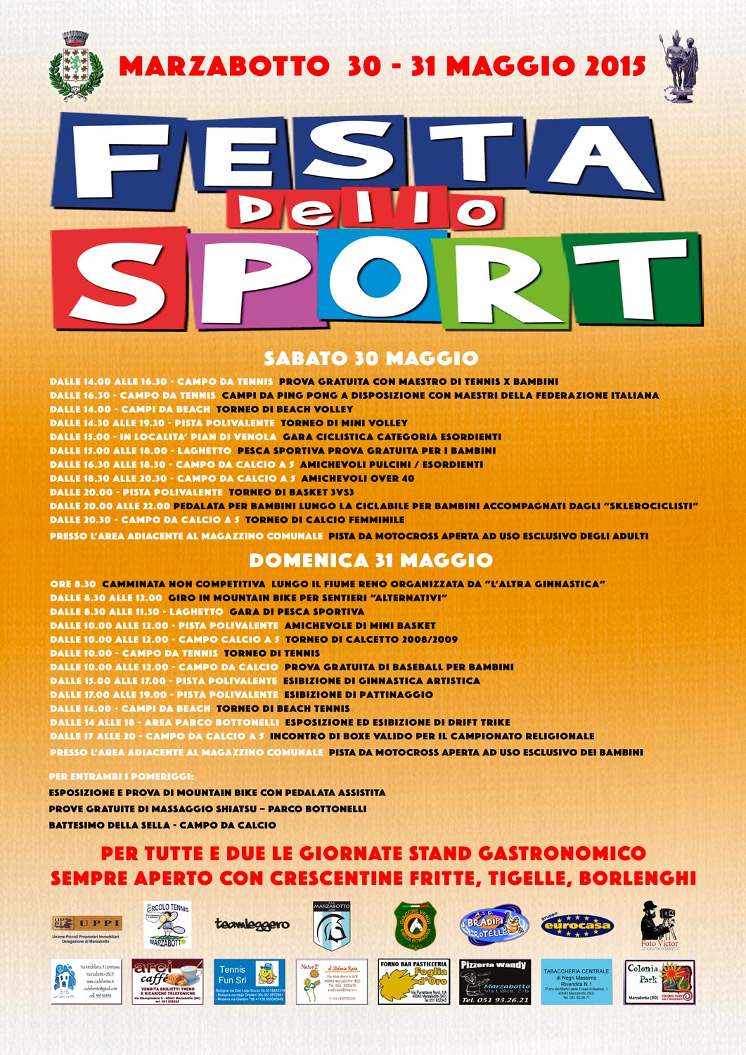 “Festa dello sport” al Parco Bottonelli di Marzabotto, sabato 30 e domenica 31 maggio 