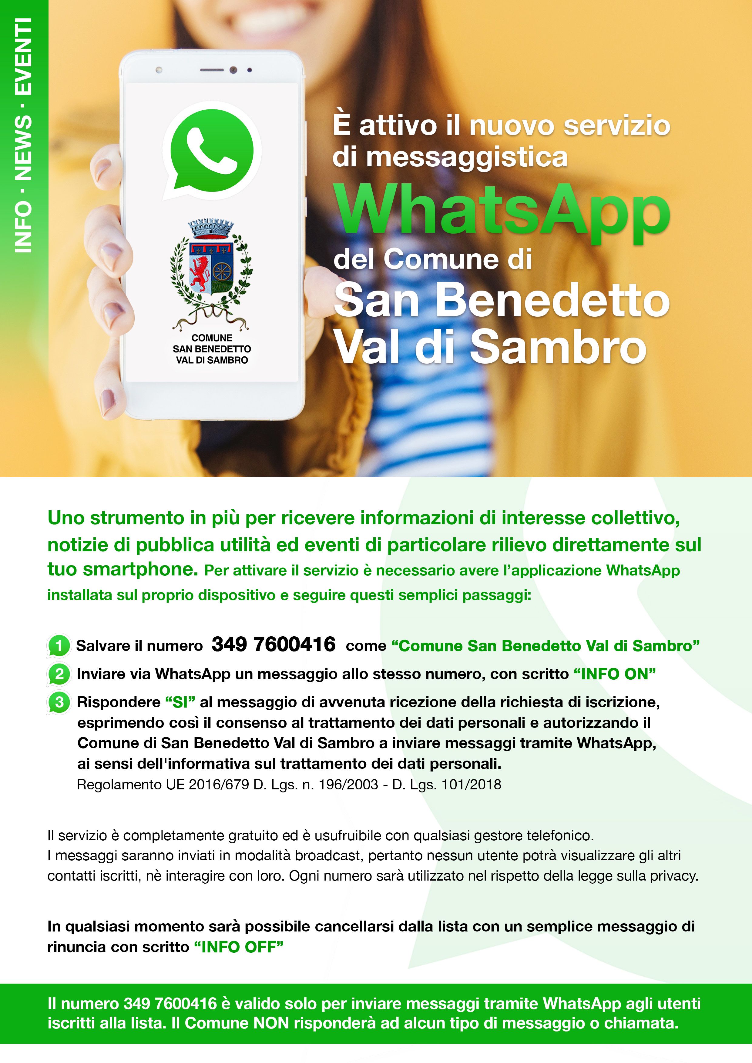 Il Comune di San Benedetto Val di Sambro avvia un servizio di messaggistica con whatsapp