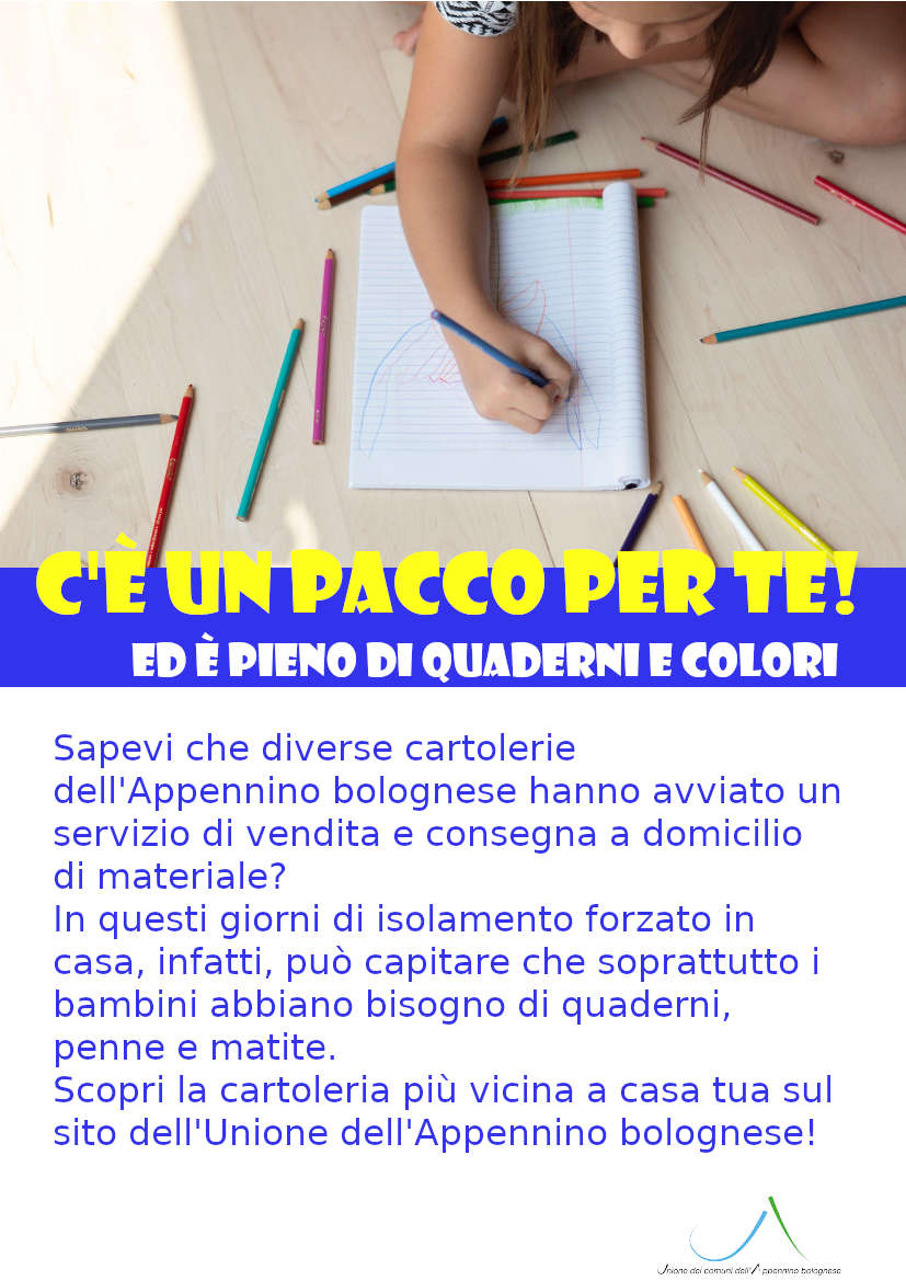 L’istruzione è un bene essenziale: in Appennino bolognese le cartolerie consegnano a domicilio 