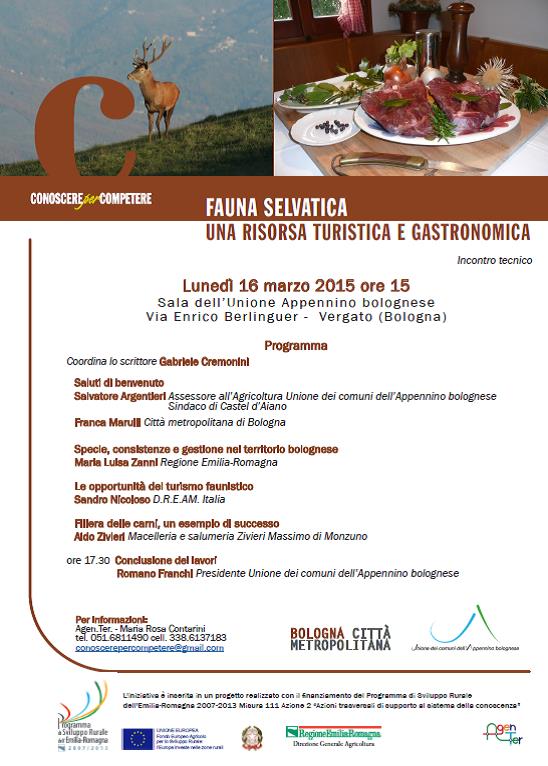 Fauna selvatica, una risorsa turistica e gastronomica” Lunedì 16 marzo convegno a Vergato