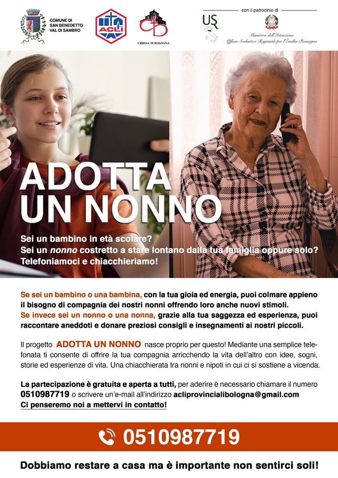 Il Comune di San Benedetto Val di Sambro aderisce all’iniziativa “Adotta un nonno” 