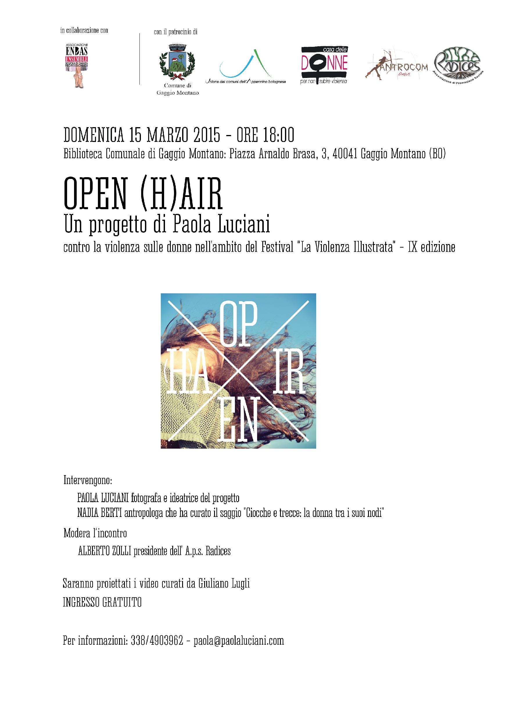 OPEN (h)AIR, progetto di fotografia contro la violenza sulle donne. Presentazione a Gaggio Montano 