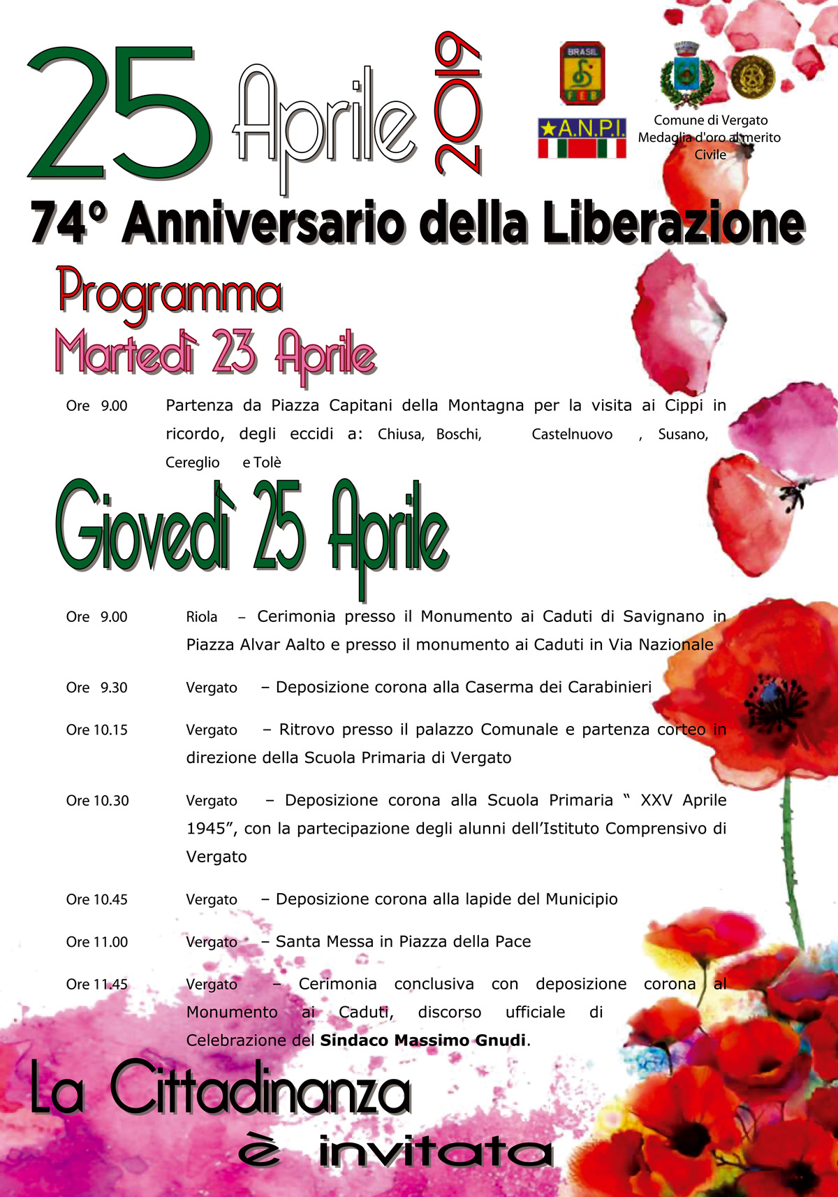 25 APRILE 2019 - 74° ANNIVERSARIO DELLA LIBERAZIONE